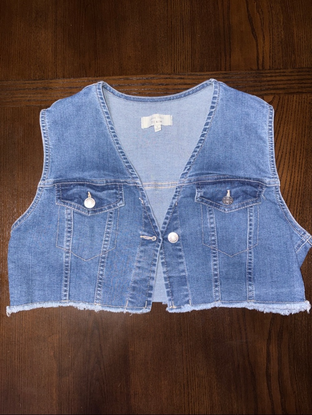 Love Tree Blue Cropped Denim Vest size L NWOT